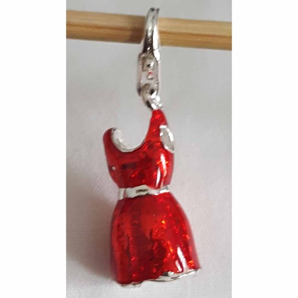 Enamel Red Dress Charm Pendent Marked 925 as Silver - Picture 1 of 7